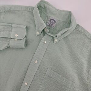 Brooks Brothers Regent Seersucker Button Down Shirt Mens Large Mint Green Cotton